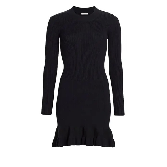 See By Chloe Rib Knit Intense Green Ruffle Hem Mini Dress Women's Size Large